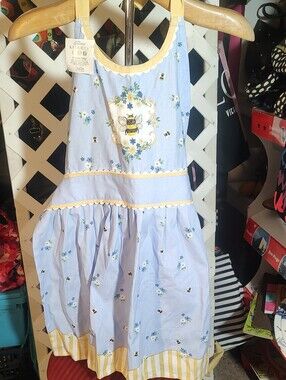 Light Blue Bee Print Apron with Yellow Trim NWT